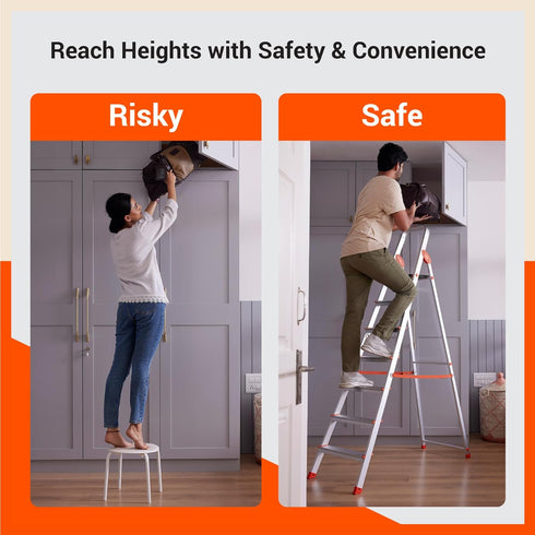 Bathla Advance Carbon - 3 Step Foldable Aluminium Ladder For Home (Black)